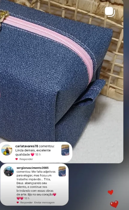 Feedback real no Instagram sobre a necessaire de jeans.