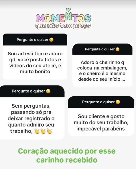 Feedback real no Instagram: respostas de clientes sobre o carinho do atelier.